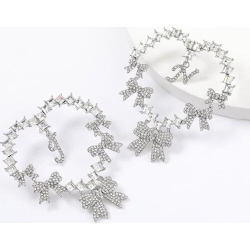 JIJIAWEMHUA New Trend Ladies Rhinestone Bow Dangle Earrings Modern Jewelry Evening Dress Accessories