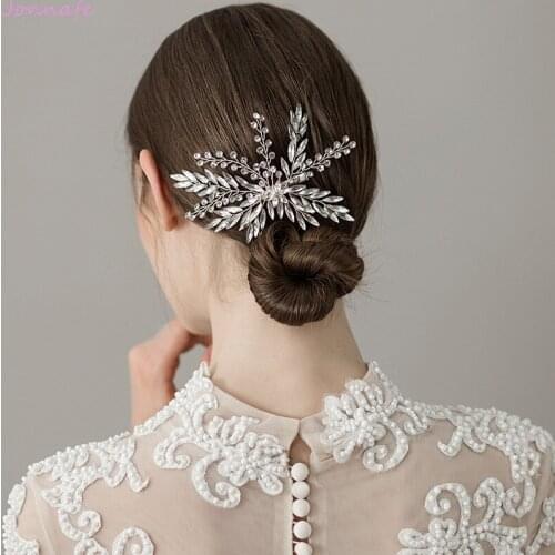 Jonnafe Fashion Silver Color Rhinestone Women Barrettes Bridal Hair Clip Comb Handmade Hair Jewelry For Wedding Prom