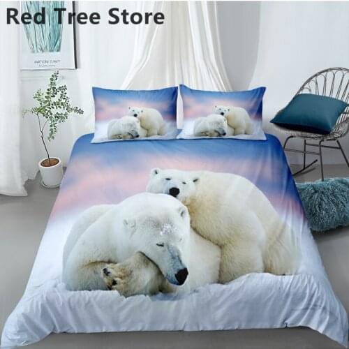 Cute North Penguins Bedding Set Kids Polar Bears Animals Duvet Cover Bed Lines Twin King Size Bed Lines Pillowcase 2/3pcs Set