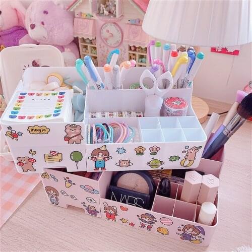 Cosmetic Storage Box With Mirror Makeup Drawer Organizer Jewelry Nail Polish Makeup Container Desktop Sundries Storage Box