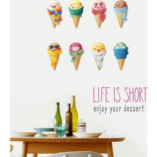 Colorful Summer Ice Cream Wall Sticker Murals Poster Wallpaper Kids Room Kitchen Kids Bedroom Food Store Decor