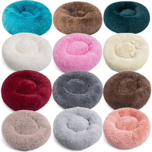 Dog Bed Pet Kennel Round Long Plush Super Soft Sleeping Bed Lounger Cat House Winter Warm Sofa Basket For Small Medium Large Dog