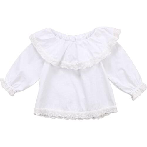 Citgeett Autumn Newborn Baby Girls Lace Off Shoulder Long Sleeve White Ruffle Tops T-shirts Cute Shirt Clothes