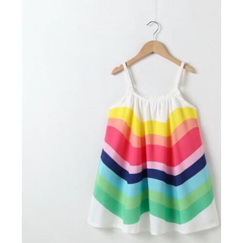 Toddler Kids Baby Girls Summer Rainbow Adjustable Sling Dress Sleeveless Party Beach Dresses