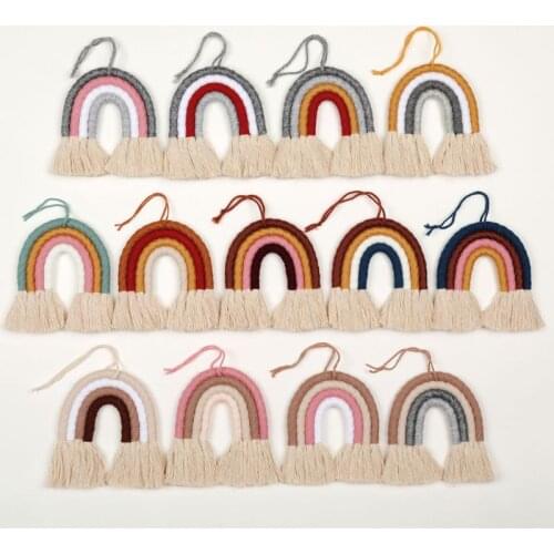 Nordic Kids Room Rainbow Wall Hanging Decorations Hand-woven Macrame Tapestry L9CD