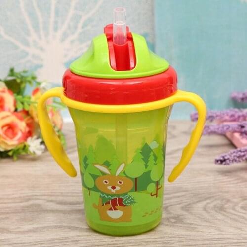 Babys Learning Drinking Water Bottles Feeding Sippy With Handles And Strap Newborns Kids Cute Cartoon Leakproof Cup 210ml