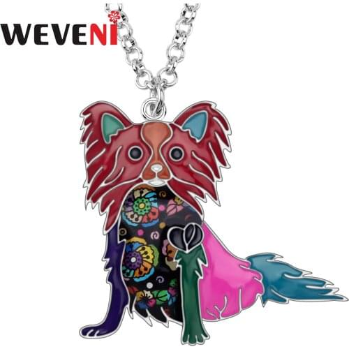 WEVENI Statement Enamel Alloy Papillon Dog Necklace Pendant Chain Choker Animal Jewelry For Women Girl Pet Lovers Gift Wholesale