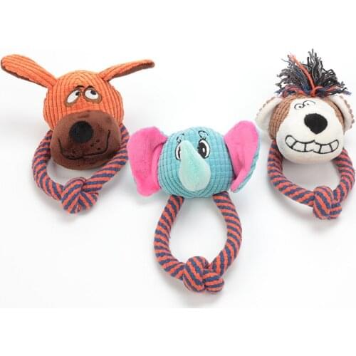 Cute Dog Toy Sound Plush Animals Shape Molar Training IQ Interactive Pet Chew Toys Teeth Cleaning Durable Dogs Cotton Rope Toys