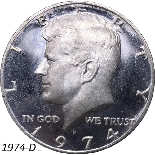 United States 1974 D Coin America Liberty 1/2 Kennedy Half Dollar USA Metal China Casting Cupronickel Silver Plated Copy Coins
