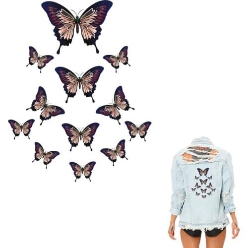 Butterfly Patches On Clothes 1 pieces/lot Heat Transfer Print On T-shirt Accessory Iron-On Transfer Animal Decoration Patch 208