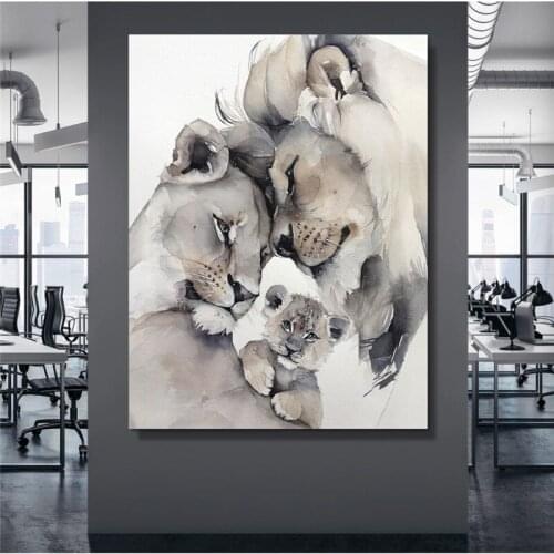Wall Art Poster Canvas Prints Happy Family Of Lions Canvas Painting Animal Print Nordic Style Canvas Art Tableau Mural Posters
