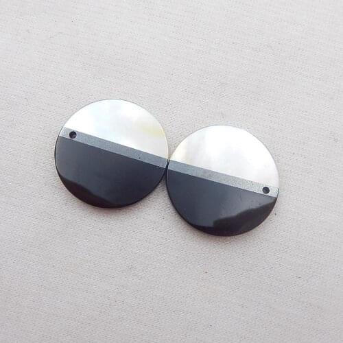 Natural gemstones,Shell,Obsidian With Hematite Glued Round Gemstone Earrings Stone Pair 22x2mm,5g