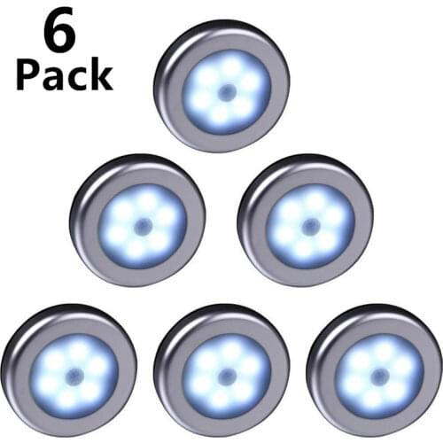 6PCS Night Light 6LED Bead Sensor PIR Infrared Motion LED Bulb Auto On and Off Closet Battery Power For Wall Lamp Cabinet Stairs