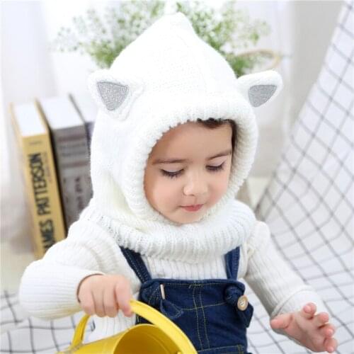 New 2020 Spring Winter Girls Hooded Hat Scarf 1 piece Boys Caps Children Scarf Baby Girls Winter Hats for 1~6 Years Old Hood Cap