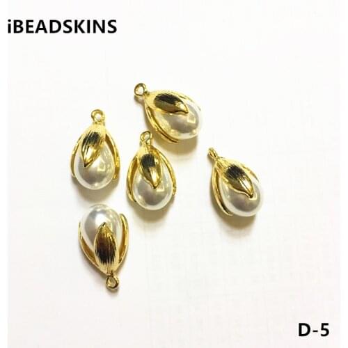 New arrival! 21x12mm 50pcs/lot gold color Zinc alloy with Imitation pearls drop-shape charm for Earrings DIY( as shown)D-5