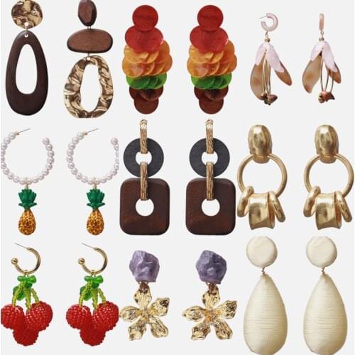 New Fashion Retro Acrylic Beaded Earrings European And American Exaggerated Metal Handmade Crystal Earrings 2021 Womens Jewelry