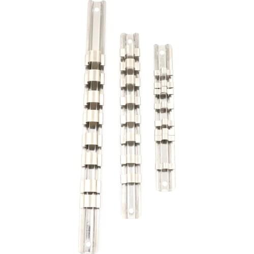 New Socket Rack Holder 1/4" 3/8" 1/2" With 8 Clips On Rail Tool Organizer Storage