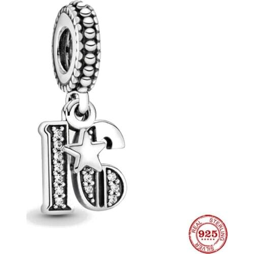 New Original silver color 16 years celebration diy bead charm fit european pandora charms bracelet bangles diy jewelry P092