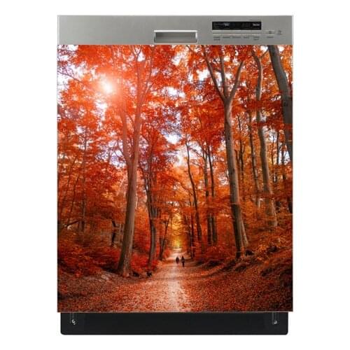Wholesale 3D Autumn Forest Path Dishwasher Refrigerator Freeze Sticker Art Fridge Door Cover Wallpaper Kitchen Wall Stickers