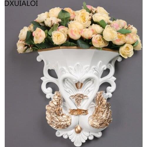Hanging resin Vase + artificial flower decoration background creation wall couple Swan mural accessories manual decoration