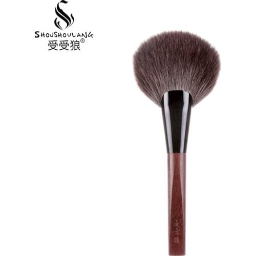 Shoushoulang Professional Handmade Make Up Brush Large Fan Shape Face Powder Brush Soft Snow Fox Goat Hair Makeup Brush