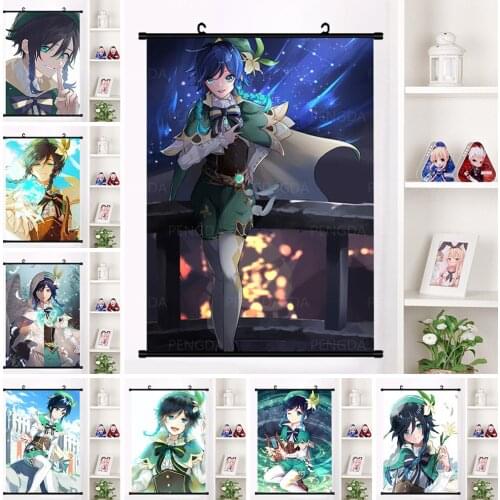 Print Anime Characters Picture Genshin Canvas Painting Plastic Hanging Scrolls Japanese Cartoon Poster Home Decoration Wall Art