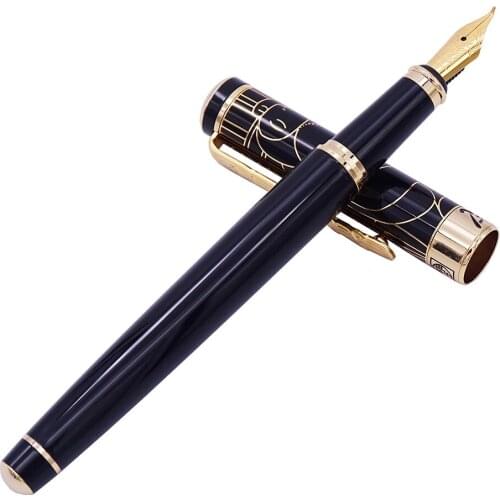 Picasso 902 Gentleman Series Calligraphy Fountain Pen Fude Pen Bent Nib Golden Engraving Writing Pen with Gift Pen for Office