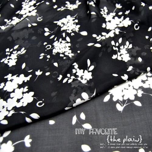 LEO&LIN 10 M/M Positioning Black and White 100% Real Silk Chiffon Spring Summer Thin Dress Cloth Fabric DIY Sewing Tissue 115cm