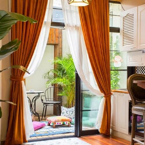 European Style Curtains for Living Dining Room Bedroom Dutch Swan Orange Flannel Ins Curtains Finished Product Customization