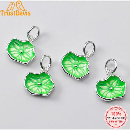 Trustdavis Real 925 Sterling Silver Fashion Green Lotus Leaf Charm Pendant Handmade DIY Accessories Fine Jewelry Wholesale DZ186
