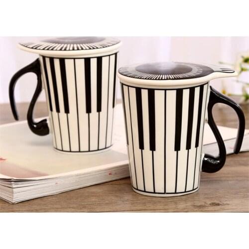 Creative Ceramic Milk Mug with Lid Simple Piano Musical Note Coffee Mugs Office Teacup Porcelain Travel Water Cup Drinkware