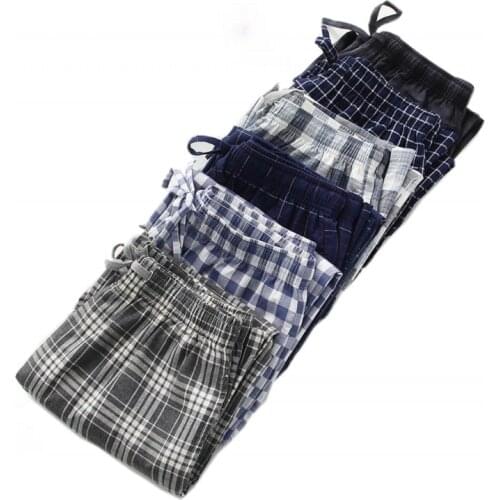 2021 Spring Men High-end 100%cotton sleep bottoms Male nighty trousers Men Casual Plaid pantalon pijama hombre pants XXL 100KGS