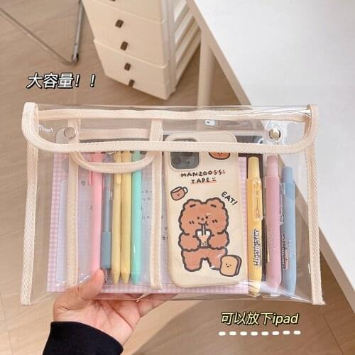 Japanese Snap Large Capacity Stationery Storage Bag Simple Transparent 20x21cm Big Waterproof Pvc Cosmetic Organizer Bag