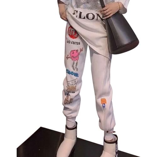 Winter Thicken Tracksuit Pants Women Diamond Star Elasticity Waist Trousters Street Style Harem Pants