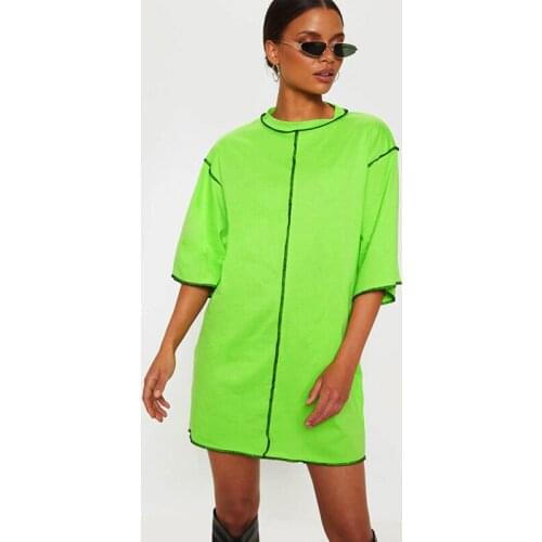 2019 Fashion New Shirt Dresses Streetwear Causal Loose O-neck Half Sleeve Summer Lady Dress Plus Size Green White Vestidos Mujer