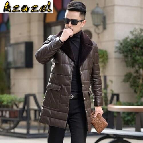 2020 Winter new Men suit collar Long Leather down jacket slim Korean leather jacket men Business casual plus size jackets M-5XL