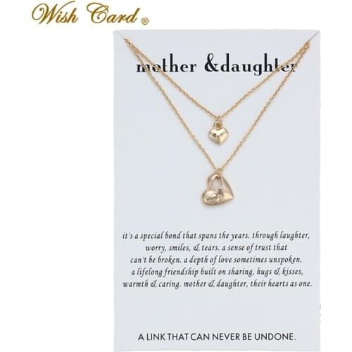 Wish Card 1PC Mother and Daughter Gold Color Hearts Double Chain Necklace for Women Jewelry Friendship with Card CN75