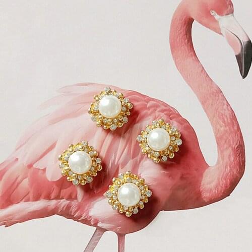 10 Pcs/Lot 20MM*20MM Alloy Pearl Rhinestones Rhinestone Buttons For Craft Wedding Invitation DIY Girl Hair Bowknot Metal Buttons