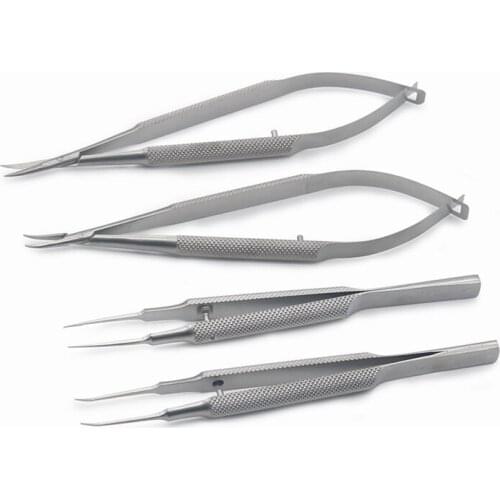 4pcs/set Ophthalmic microsurgical 12.5cm scissors+Needle holders +tweezers stainless steel surgical tools