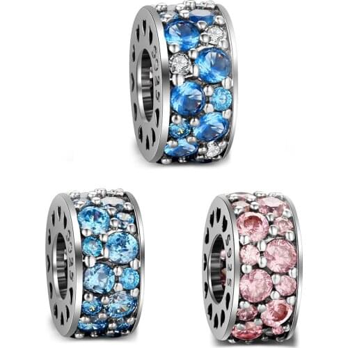 Authentic 925 Sterling Silver Charm Heart Shining Crystal Beads For Original Pandora Charm Bracelets & Bangles Jewelry