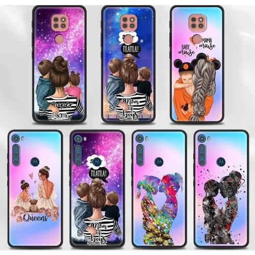 Super Mom Baby Girl Boy Case for Moto G Stylus(2021) G30 G10 G9 G8 Plus Power Lite Play One Fusion Hyper Edge E6s Black Cover