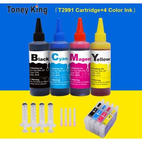Toney King Refill Ink Cartridge for Epson T2991 T2992 T2993 T2994 + 400ml Dye Ink for Epson Expression Home XP-245 247 Printers