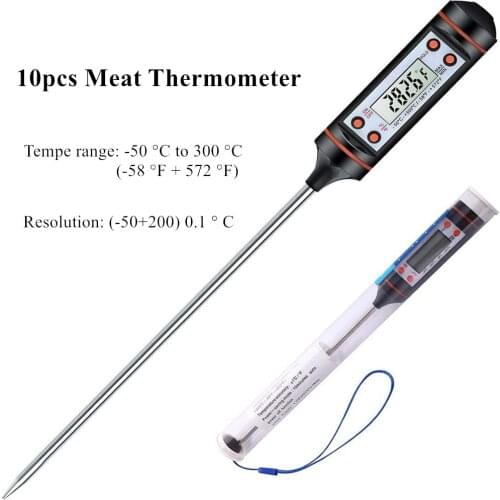 10pcs/Lot Digital Meat Thermometer Kitchen BBQ Food Thermometer Meat Cake Candy Fry Grill Dining Household Cooking Thermometer