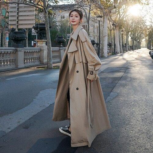 Lady Cloak Windbreaker Spring Fall Raincoat Oversized X-Long Womens Loose Trench Coat Korean Fashion Double-Breasted Belted