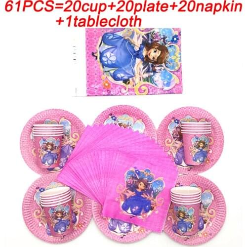 Disney Sofia The First Theme Disposable Birthday Party Supplies Cup Plates Napkin Kids Girl Favor Sofia Princess Tablecloth