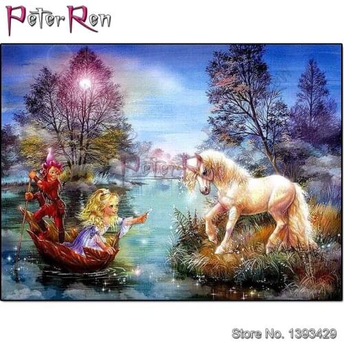 Unicorn Diamond Mosaic Crafts Diamond Painting Cross Stitch Cartoon girl and hors Diamonds Embroidery full Drill Home Decoration