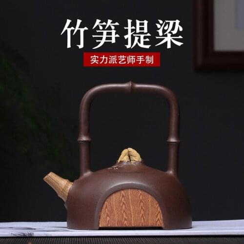 Purple clay pot pot of pure manual mud painting bamboo shoots to girder warping clay pot pot of tea home drop shipping