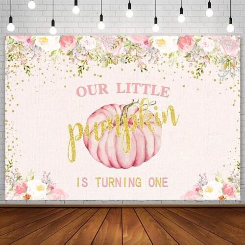 Little Pumpkin Backdrops Girl One 1st Birthday Decor Pink Flowers Gold Dots Photography Background Photo Studio Props Photozone