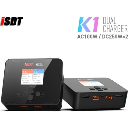 ISDT K1 AC 100W DC 250W/10Ax2 Dual Channel Balance Charger Discharger for Lipo LiFe LiHv Battery