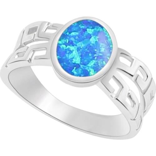 Hermosa Blue Fire Australian Opal Ring Size 7/8 RSCZ2579 Wholesale Jewelry Rings Amazing Grace Special Gift